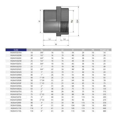 Ниппель переходной втулочное окончание ВР EFFAST d40x1-1/4