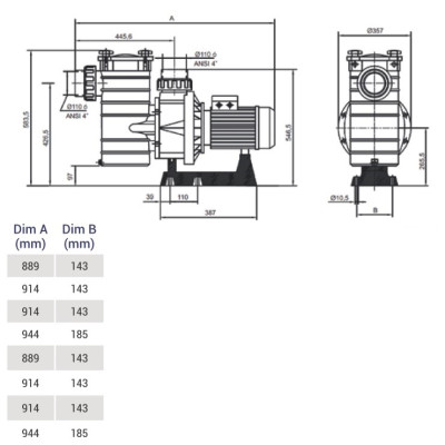 Насос Hayward HCP40653E KAN610 T2.B IE3 (380V, пф, 84,2m3/h*12m, 5,75kW, 6,5HP)