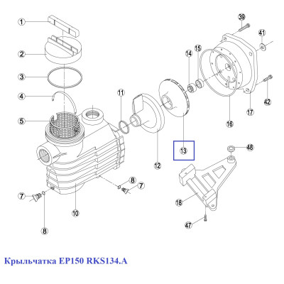 Крыльчатка насоса Hayward EP150, KNG150 - RKS 134.A/RBH0007.09R/RPUM0013.09R