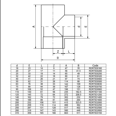 Тройник клеевой 90° EFFAST d40 мм (RDRTID0400)