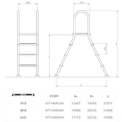 Лестница Hayward EEP5HF для наземных бассейнов 5cт ABS AISI-304