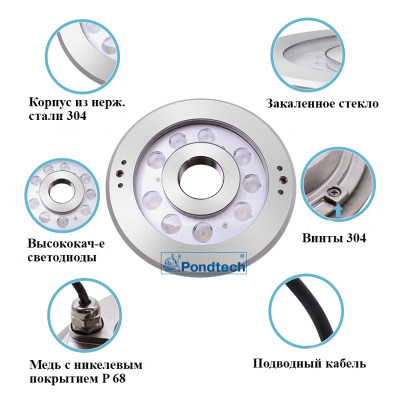 Подводные светильники, для фонтана, Pondtech R12 LED RGB, 12 В (Цветной)